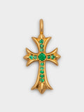 22K Emerald Tiny Fat Cross Pendant